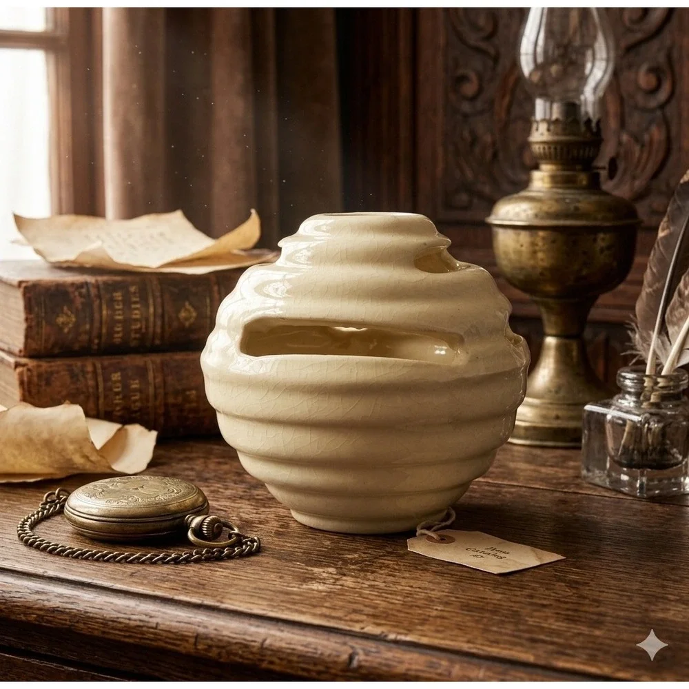 Vintage‎ Red Wing Pottery Beehive Flower Frog Ivory Cream Ceramic Art Pottery